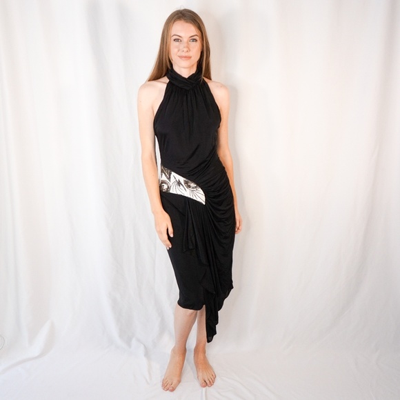710. VINTAGE CASADEI 80s 90s Black Cocktail Bead Dress - Picture 1 of 8